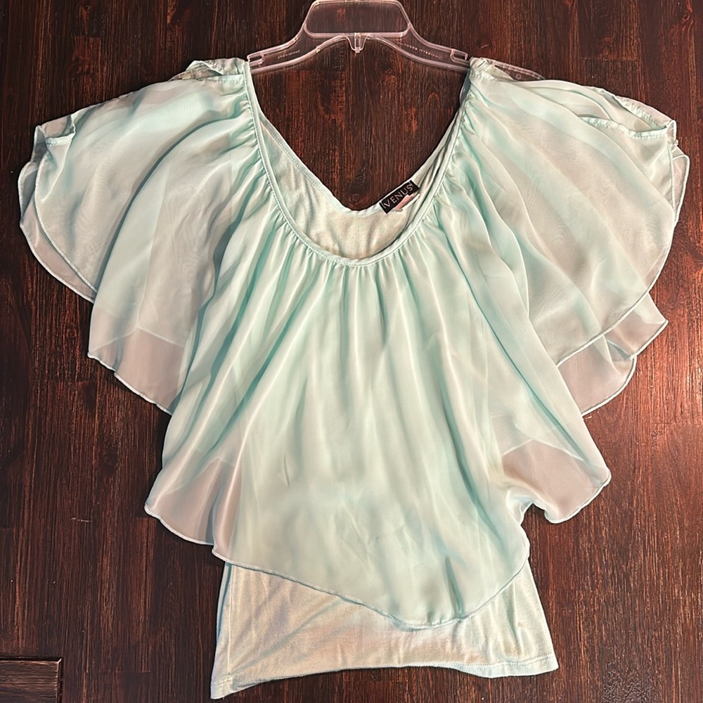 Mint Cold Shoulder Top
